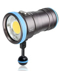 4000 Lumen Underwater Dive Light For Photography And Video, 6500K White Plus Blue And Red Light, 94 CRI, side view