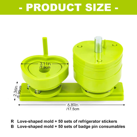 Heavy Duty Button Press Machine With Sturdy Slide Rails Make Custom Heart Badges And Name Labels For School Art Classes Community Events And Parties, green love-shaped mold.