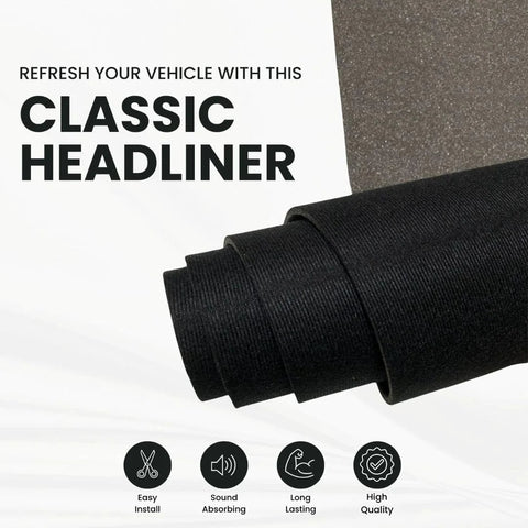 Headliner fabric roll with foam backing, black, 60x54 inches, for automotive roof lining (side view)