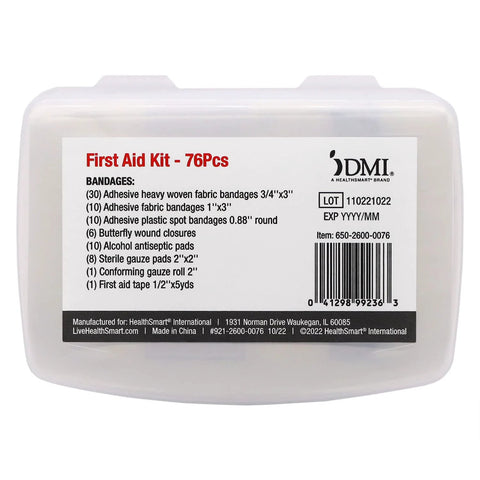 DMI 76-piece first aid kit in a portable water-resistant case for travel
