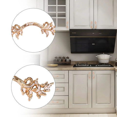 Antique Rose Gold Zinc Alloy Cabinet Pulls Set Of 10 For Farmhouse Kitchens And Vintage Dressers, 2.5 Inch, installed on white cabinets