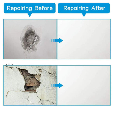 Heavy Duty Drywall Patch Kit 20 Pack With Aluminum Wall Patches And Fiber Mesh Over Galvanized Plate Before and After Repair