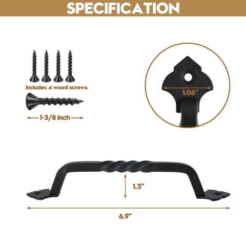 Two Pack Gate Handles For Wooden Gates With Screws Rustic Black Steel Door Pulls For Garden Shed And Fences 6.9 inch specification