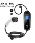 On The Go Powerhouse Plug And Play Portable EV Charger With 16 Amp 3.6 Kilowatt Output For Type One Type Two Gbt Connectors showing plug and display.
