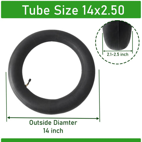 Two Pack 14x2.50 Inner Tubes For 14 Inch Bikes With Bent Valve Stem Heavy Duty Reinforced Thickness Replacement Tubes Strong Tube Built To Last On City Streets And Rugged Trails tube size diagram