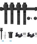 Heavy Duty Sliding Barn Door Kit For 150-400 Cm Openings, Professional Bypass Hardware, flat track, nylon rollers, parts layout