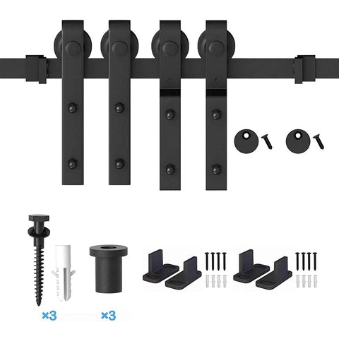 Heavy Duty Sliding Barn Door Kit For 150-400 Cm Openings, Professional Bypass Hardware, flat track, nylon rollers, parts layout