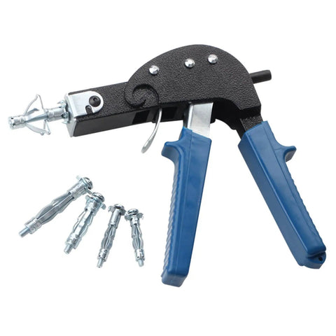 Heavy Duty Wall Anchors Setting Tool For Molly Bolts And Hollow Wall Anchors With Non Slip Grip showing blue handles and anchors