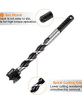 Professional Grade Tungsten Carbide Forstner Drill Bit, 3/4 Inch Diameter, showcasing hex shank and spiral cutting edge.