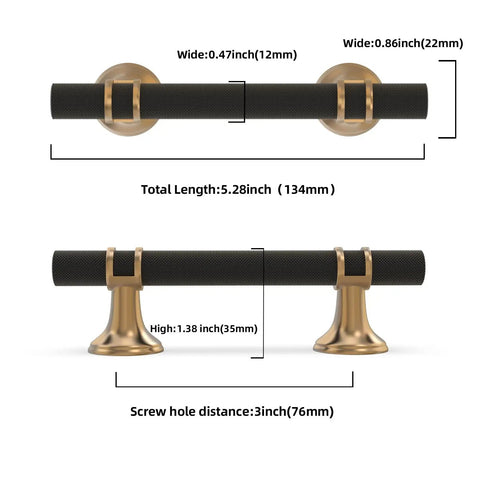 Top Shelf Black And Champagne Bronze Cabinet Handles 10 Pack Slick Drawer Pulls For Closets Kitchen Cupboards Wine Coolers Real Heavy Duty Aluminum Zinc Alloy Hardware dimensions displayed.