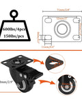 Built Tough 2 Inch Caster Wheels Set Of 4 Locking Swivel Casters With Brake Double Ball Bearing detail dimensions diagram.
