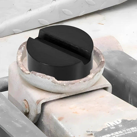 Tough As Nails Rubber Jack Pads Two Pack Universal Pinch Weld Savers on a floor jack for scratch-free vehicle lifting.