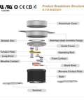 Exploded view diagram of KSD301 Snap Action Bimetal Thermostat Switch 50C On 40C Off Normally Open 125V 16A Auto Reset components.