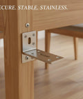 Beefy Heavy Duty Stainless Steel L Bracket For Furniture Repair And Cabinet Reinforcement installed on corner of wooden furniture