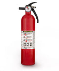 Get Your House Fortified With This Killer Set Of Seven Red Multipurpose Fire Extinguishers Rated 1-A 10-B-C Including A Sturdy Cleaning Cloth To Keep Your Gear Looking Sharp And Always Ready When You Need It Most. Red fire extinguisher with instructions and pressure gauge.