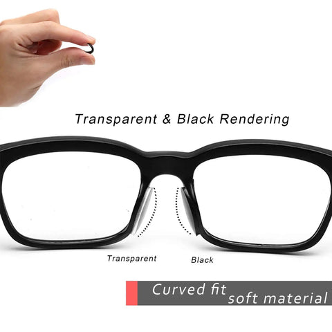 30 Pairs Silicone Nose Pads For Eyeglasses And Sunglasses No Slip 1mm Clear Replacement Pads shown with glasses