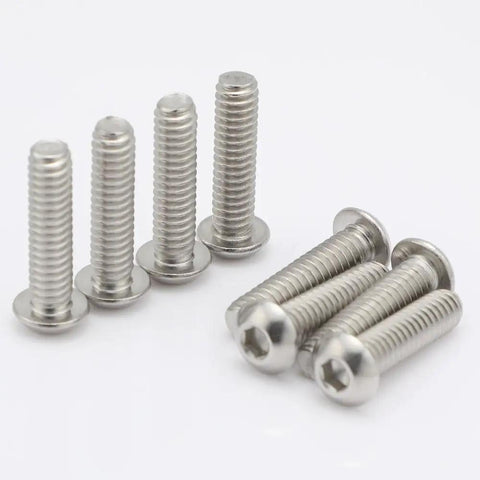 Premium 304 Stainless Steel Button Head Socket Cap Screws 10-24 x 3/4 Inch Drive Bolts shown from above for detailed view.