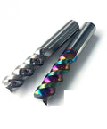 Solid Carbide End Mill With Three Flutes And U-Shaped Design For Aluminum Copper Plastic Wood Fiberglass High Feed Machining 14mm Diameter By 100mm Length Tungsten Steel Tool with colorful coating.