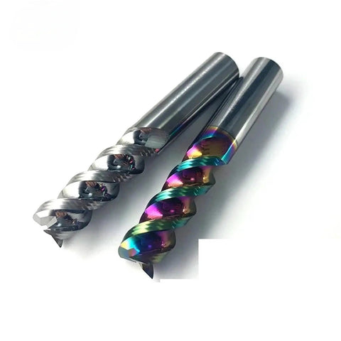 Solid Carbide End Mill With Three Flutes And U-Shaped Design For Aluminum Copper Plastic Wood Fiberglass High Feed Machining 14mm Diameter By 100mm Length Tungsten Steel Tool with colorful coating.