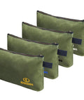 Four Pack Heavy Duty Canvas Tool Pouches With Brass Zippers Water Resistant Twenty Ounce Army Green Flat Bottom Tool Bags set