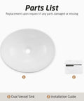 Premium Oval Ceramic Vessel Sink For Bathroom Vanity Countertop Glossy White Porcelain Bowl Above Counter shape and details