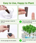 Steps for using 60 Pack Hydroponic Grow Sponges Replacement Pods For AeroGarden And Indoor Systems, including soaking and planting.