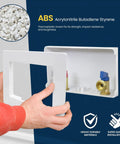 Person holding Washing Machine Outlet Box ABS Faceplate Replacement One Piece White Plastic Cover above outlet box