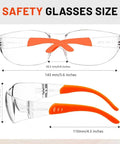 Heavy Duty Wraparound Safety Glasses Featuring Anti Fog Lens And Ansi Z87.1 Certification Tough Work Eye Protection size chart showing dimensions.