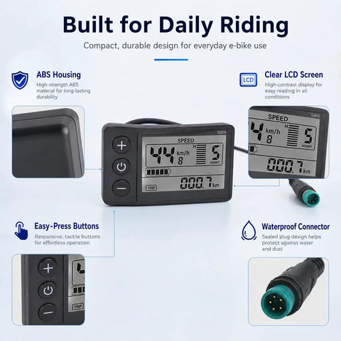 Electric Bike LCD Display Panel For 22.2 Mm Handlebars With Waterproof Plug, Meter For 24V 36V 48V E Bikes, S866 Compatible Digital Display Screen, Fits Road, Mountain, And Commuter Ebikes, Stable Mounting For City Streets