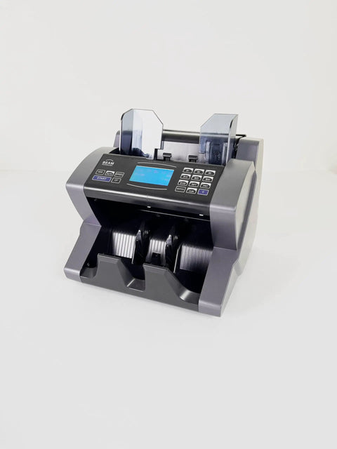 High Speed Money Counter With Multi Currency Value Count And Counterfeit Bill Detector Four Currencies USD CAD MXN EUR Add And Batch Modes LCD Display For Cash Biz
