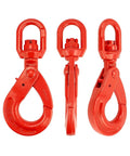 Heavy Duty Rock Solid G80 Alloy Steel Swivel Self Locking Hook 3/8 Inch 2470 Lbs angle view red finish