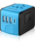 Worldwide Travel Adapter With 2.4 Amp USB Charging And 3 USB A Ports Plus USB C Fast Charge Universal Wall Charger Compact 