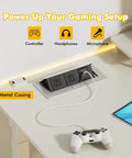 Recessed Pop Up Power Strip for Countertop and Desk, Hidden Charging Outlet with Metal Casing, 6 Ft Extension Cord, Silver setup