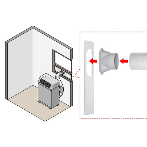 Exhaust Hose Adapter For Portable Air Conditioners, 5.3 Inch Diameter Window Adapter Tube Connector With Sealing Plate, white setup example