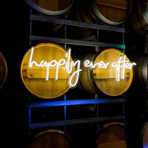 Happily Ever After Neon Sign LED Light For Weddings And Bridal Decor Custom Neon Wall Hanging Hand Crafted Accent With Warm White Glow 80 cm Size Vibe Ready Wedding Sign.