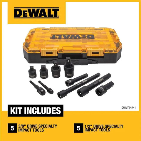 Impact Driver Socket Set With Extensions And Drill Adapters Metric 10 Piece Three Eighths Inch And One Half Inch Drive in case