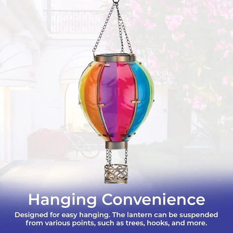 Solar Hot Air Balloon Lantern With Flickering Flame Effect For Outdoor Hanging LED Glass Light, 15 Inch, patio background