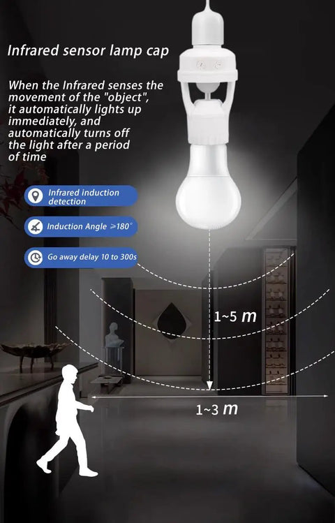 Infrared Motion Sensor Light Socket With E26 E27 Screw In Adapter For Automatic Light Control Easy No Fuss Install And Adjustable Duration Perfect For Indoor Outdoor Garage Basement Stairway Hallway Lighting, white bulb socket
