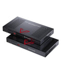 4K DisplayPort KVM Extender Over Ethernet HDBaseT 3.0 PoE With Uncompressed DP 1.2a Transmission 4K60Hz Zero Latency 100m Range For Pro Gaming Setups And Workstations, two black metal units