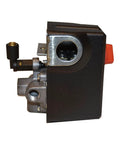 CW219300AV Pressure Switch for Campbell Hausfeld Air Compressors 120/155 PSI, side view with 1/4 inch quick-disconnect inlet