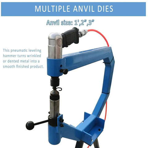 Pneumatic Planishing Hammer With Anvil And Pedal Four Inch Throat Workhorse Air Planishing Hammer For Metal Shaping 875 To 1350 Hits Per Minute One Quarter Inch NPT Inlet Includes One Two And Three Inch Radius Anvils