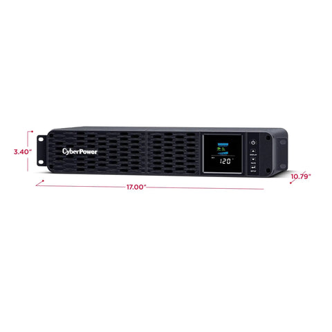 Front view of PFC Sine Wave UPS Battery Backup and Surge Protector, 2000VA 1200W, Eight NEMA 5-20R Outlets, AVR, Short Depth 2U Rackmount
