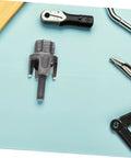 Heavy Duty 3 Piece Pvc Pipe Thread Cutting Set For Electric Drill Internal And External Threader Kit Fits 1/2 3/4 And 1 Inch Pipes, close-up view of thread cutter tool with sharp edges.