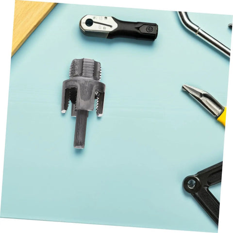 Heavy Duty 3 Piece Pvc Pipe Thread Cutting Set For Electric Drill Internal And External Threader Kit Fits 1/2 3/4 And 1 Inch Pipes, close-up view of thread cutter tool with sharp edges.