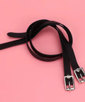 Lengthen Spur Straps Leather With Stainless Steel Buckle 50cm Black on pink background