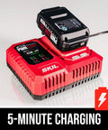 Brushless 20V Impact Driver Kit With 2.0Ah Battery And PWRJump Charger, Quarter Inch Hex Drive shown with rapid charging