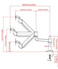 Diagram of Premium Column Monitor Desk Stand For 17 To 30 Inch Screens with dimensions for ergonomic setup.