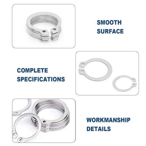 Heavy Duty External Snap Ring Kit 225 Pcs Pro Grade 304 Stainless Steel Retaining Circlips in various sizes with detailed view