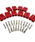 Top Shelf 10 Piece Battery Cable Connectors Rated For 600 Volts And 50 Amps Heavy Duty Quick Release Plug And Play Terminals in red.