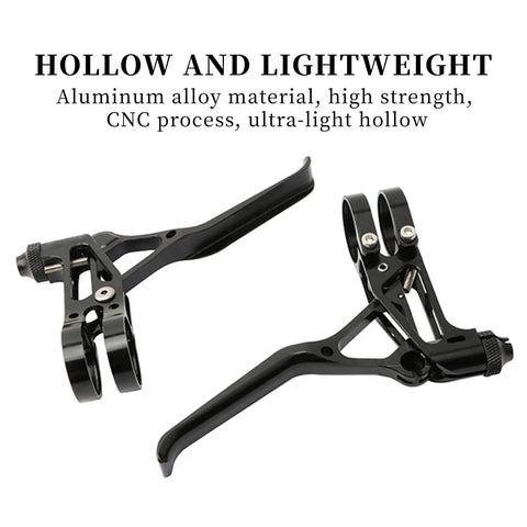 Ultralight Bicycle Brake Levers For 22.2mm Handlebars in black, hollow aluminum design, extended handle, mountain and road bike use